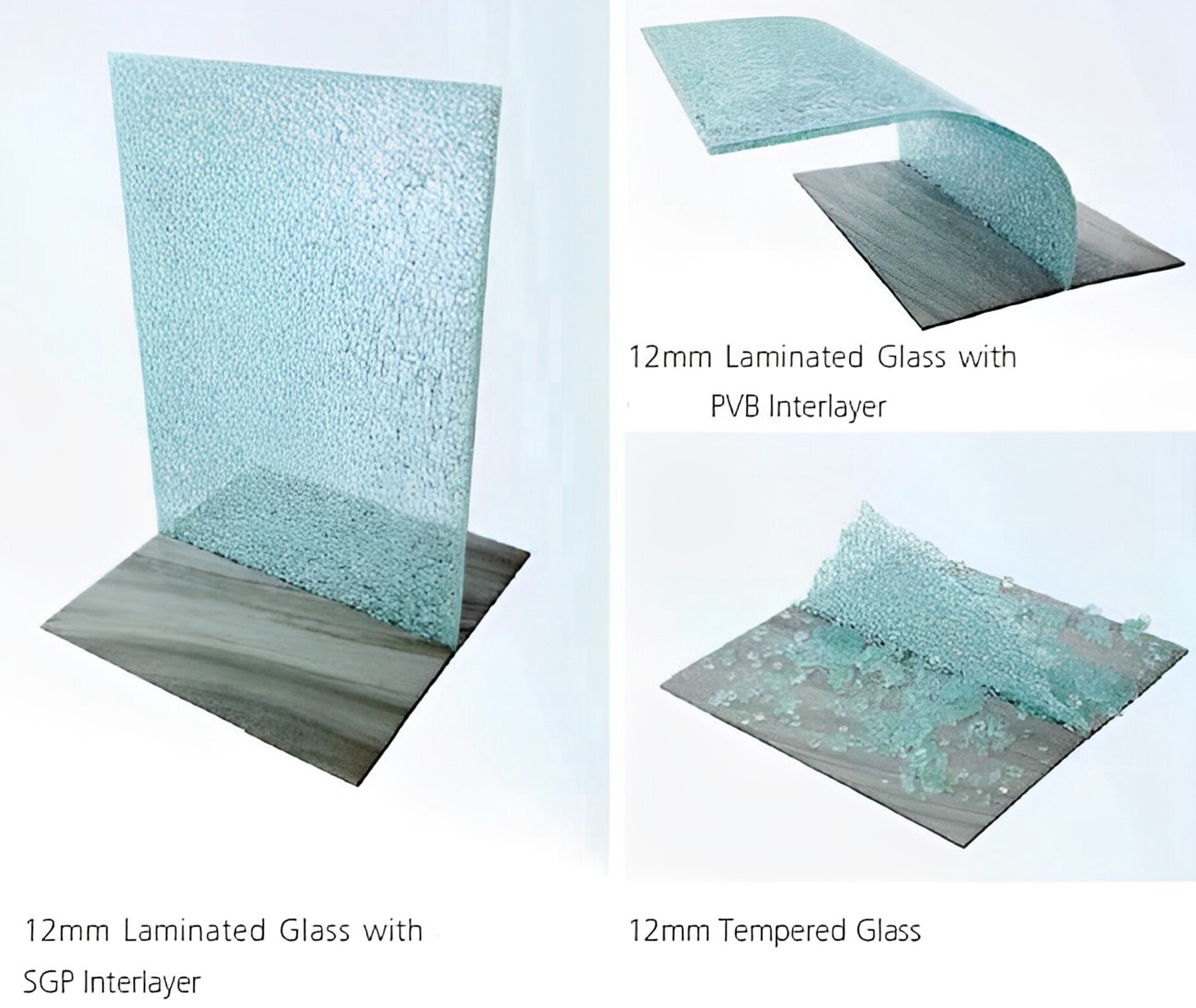tempered glass vs PVB SGP laminated glass with glass broken test