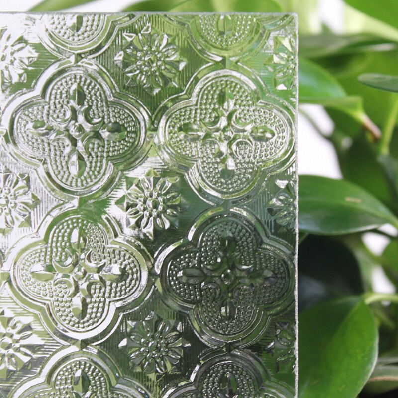 KXG Custom Clear Flora Tinted Flora Fluted Glass Decorated Embossed Glass Design